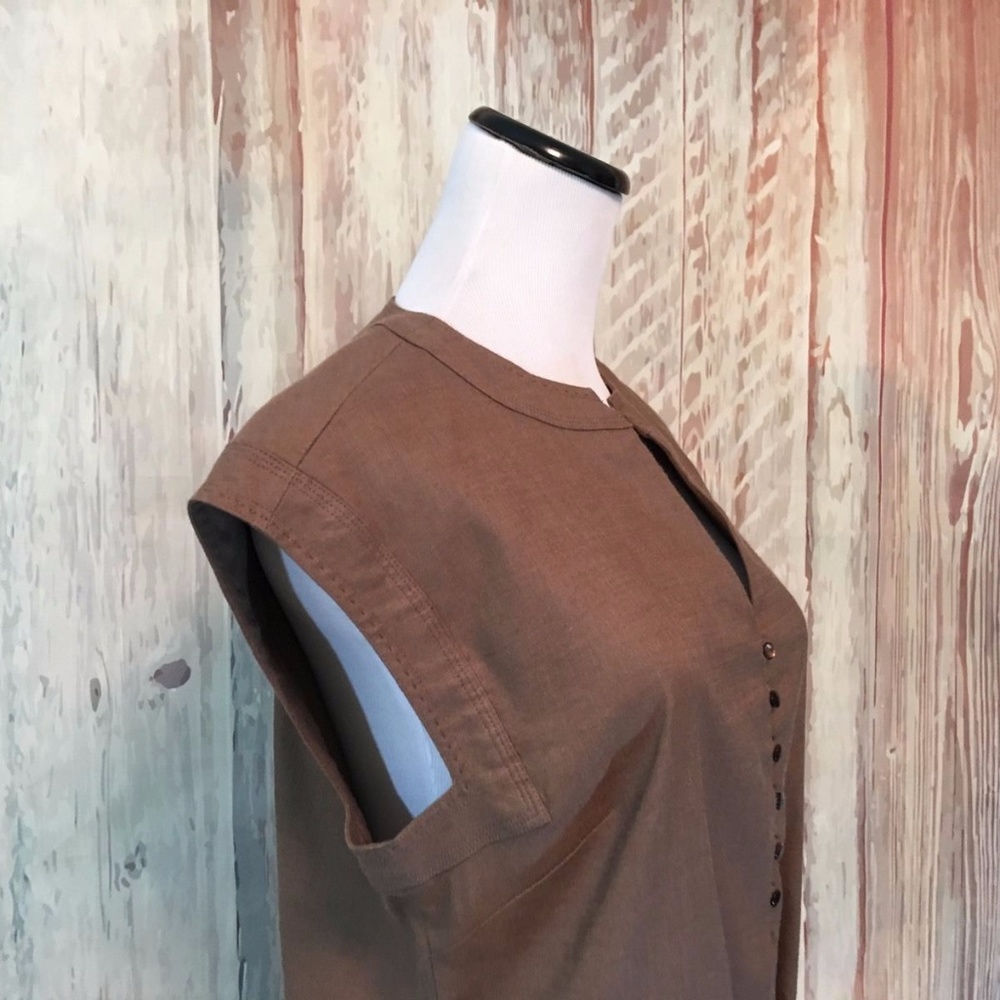 Faconnable Brown Stretch Linen Shirt Dress sz S - Picture 2 of 4